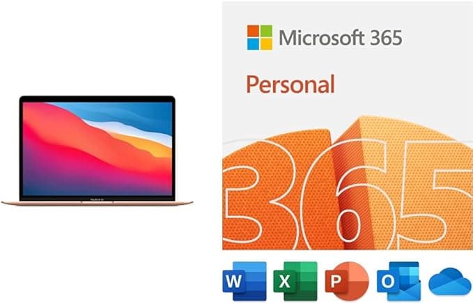 Apple 2020 MacBook Air Laptop M1 Chip, 13” Retina Display, 8GB RAM, 256GB SSD Storage, Gold, with Microsoft 365 Family | 12-Month Subscription | PC/Mac Download