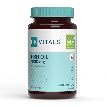 HealthKart HK Vitals Fish Oil Capsule For Men And Women, 60 Omega 3 Fish Oil Capsules (1000mg Omega 3 with 180 mg EPA & 120 mg DHA), for Brain, Heart, Eyes, and Joints Health