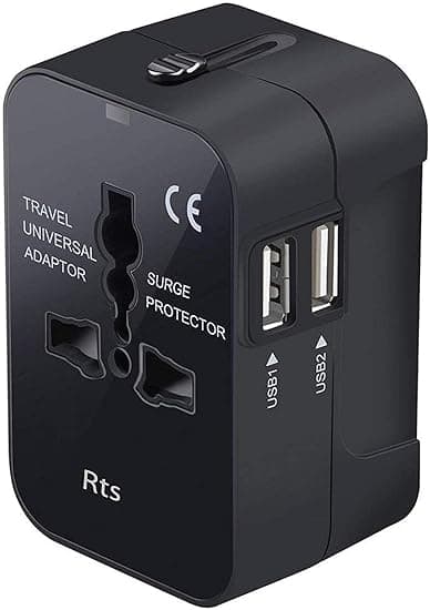 rts Universal Travel Adapter, International All in One Worldwide Travel Adapter and Wall Charger with USB Ports with Multi Type Power Outlet USB 2.1A,100-250 Voltage Travel Charger (Black)