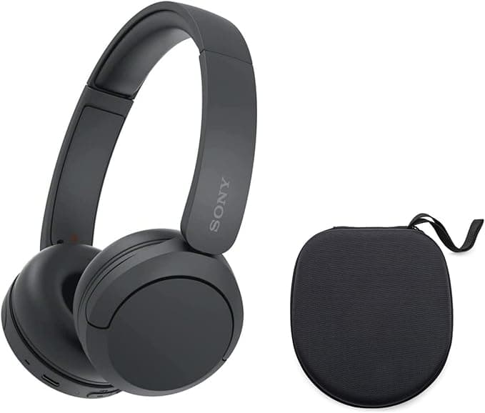 Sony WH-CH520 Compact Easy Carrying Wireless Bluetooth On-Ear Headphones with Microphone (Black) Bundle with Protective Hard Case for Headphones (2 Items)