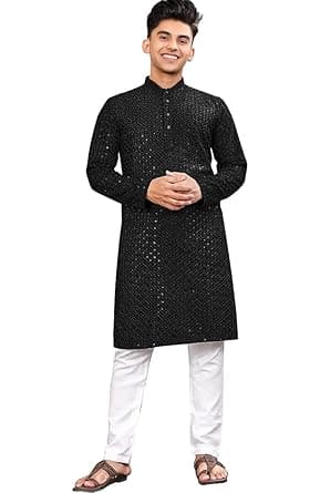 trustous Men's Indian Ethnic Wear Straight Lucknowi Kurta