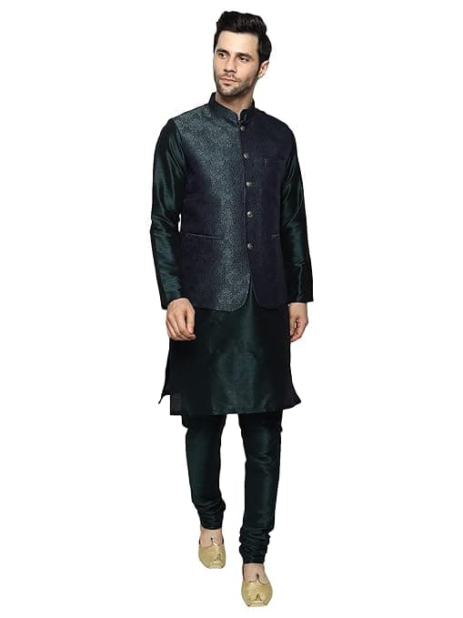 Uri and MacKenzie Men's Silk Blend Kurta Pajama with Designer Ethnic Nehru Jacket/Modi Jacket…