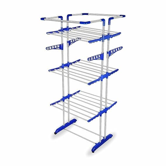 Tiamo Cloth Dryer Stand Stainless Steel Foldable Caster Wheels 4-Tier for Drying Laundry Rack/Cloth Stand with Adjustable Side Wings for Garment Ideal for Indoor Outdoor Use