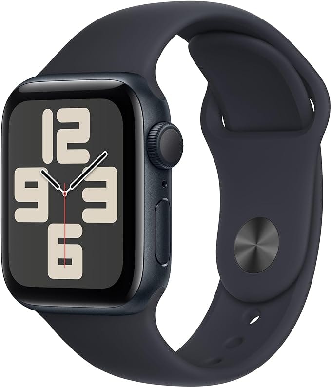 Apple Watch SE (2ᵉ génération, 2023) (40 mm GPS) Smartwatch avec boîtier en Aluminium et Bracelet Sport Minuit - M/L. Suivi de l’activité Physique et du Sommeil, détection des Accidents, écran Retina