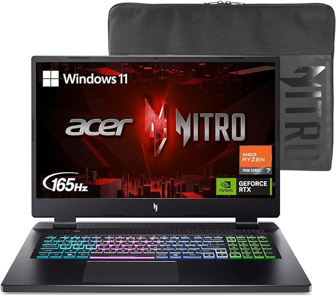 Acer Nitro 17 Gaming Laptop | AMD Ryzen 7 7735HS Octa-Core CPU | NVIDIA GeForce RTX 4050 GPU | 17.3" FHD 165Hz IPS Display | 16GB DDR5 | 1TB Gen 4 SSD | Wi-Fi 6E | RGB Backlit KB | AN17-41-R8N5, Black