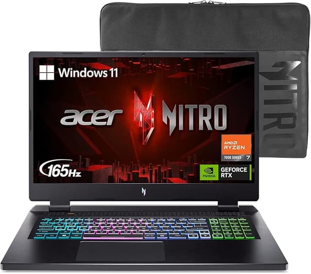 Acer Nitro 17 Gaming Laptop | AMD Ryzen 7 7735HS Octa-Core CPU | NVIDIA GeForce RTX 4050 GPU | 17.3" FHD 165Hz IPS Display | 16GB DDR5 | 1TB Gen 4 SSD | Wi-Fi 6E | RGB Backlit KB | AN17-41-R8N5, Black