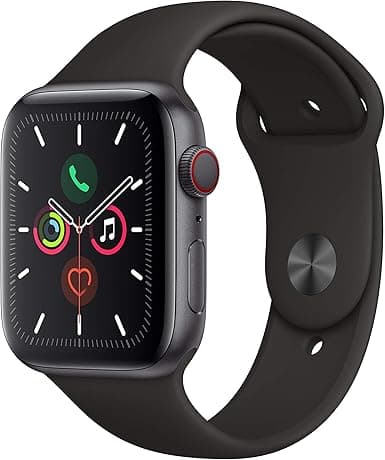 Apple Watch Series 5 (GPS + Cellular, 44MM) - Space Gray Aluminum Case with Black Sport Band (Renewed)