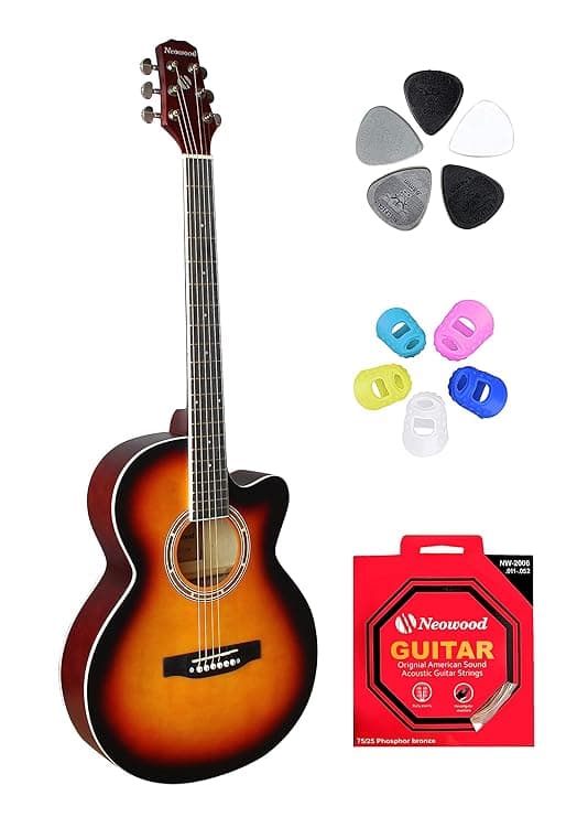 Neowood FLY-SM, 3TS Acoustic Guitar with Touch Pickup, Bag, Plectrums, finger Protectors & Neowood String Set.