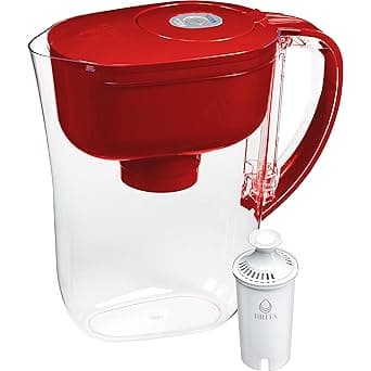 Brita Water Filter Pitcher for Tap and Drinking Water with 1 Standard Filter, Lasts 2 Months, 6-Cup Capacity, BPA Free, Red