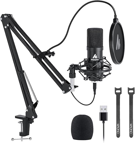 USB Microphone, MAONO 192KHZ/24Bit Plug & Play PC Computer Podcast Condenser Cardioid Metal Mic Kit with Professional Sound Chipset for Recording, Gaming, Singing, YouTube (AU-A04)