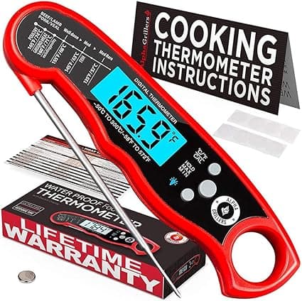 Alpha Grillers Instant Read Meat Thermometer for Grill and Cooking. Best Waterproof Ultra Fast Thermometer with Backlight & Calibration. Digital Food Probe for Kitchen, Outdoor Grilling and BBQ!