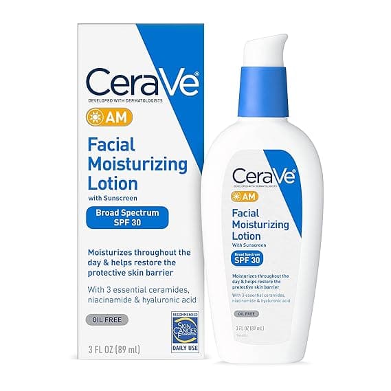 CeraVe AM Facial Moisturizing Lotion SPF 30 | Oil-Free Face Moisturizer with Sunscreen | Non-Comedogenic | 3 Ounce