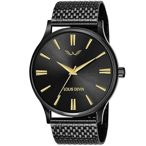 LOUIS DEVIN LD-BK047-GLDBLK Black Metal Chain Analog Wrist Watch for Men