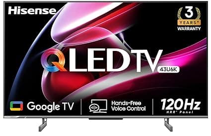 Hisense 108 cm (43 inches) 4K Ultra HD QLED Google TV 43U6K (Gray)