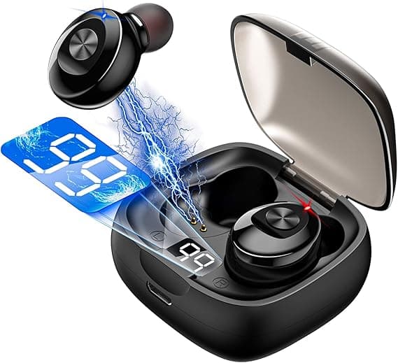 Earbuds Mini Headphones Headset, Hi-Fi Stereo in-Ear Earphones with 300Mah Charging Case, Touch Control, IPX5 Waterproof with LED Display Built-in Mic for Sports, Workout, Gym