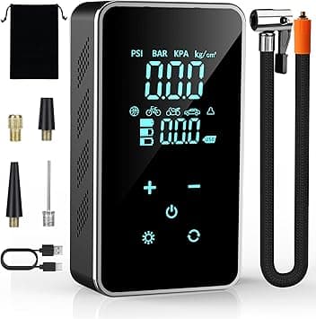 Tire Inflator Portable Air Compressor-Air Pump for Car-18000mAh Electric Air Compressor-Portable Air Pump Cordless-150 PSI Tire Pump with Touch Screen/Gauge/Light for Motorcycle, Bike, Ball (Black)