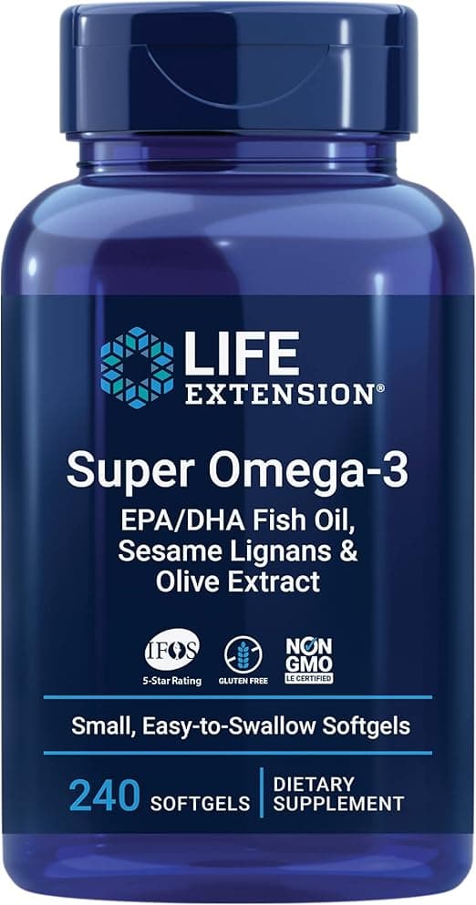 Life Extension Super Omega-3 EPA/DHA Fish Oil, Sesame Lignans & Olive Extract - Omega 3 Supplement - For Heart Health and Brain Support - Gluten Free, Non-GMO - 240 Easy-to-swallow Softgels