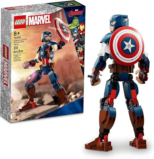 LEGO Marvel Captain America Construction Figure 76258 Buildable Marvel Action Figure, Posable Marvel Collectible with Attachable Shield for Play and Display, Avengers Toy for Boys and Girls Ages 8-12