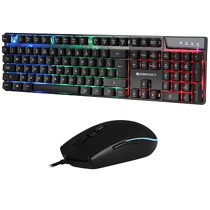 Zebronics War Gaming Keyboard and Mouse Combo,Gold Plated USB, Braided Cable,Multicolour LEDs/Gaming Mouse with breathing LEDs and 3200 DPI