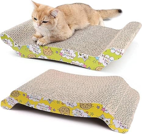 LotFancy 2 stuks kattenkrabpalen 43cm × 21cm kattenkrabplanken Omkeerbare golfkartonnen bekleding als bank, slaapbank, met Kerstmis voor schattige katten