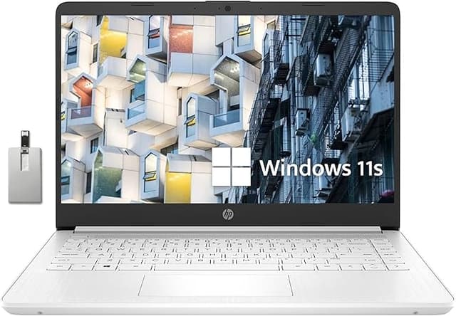 HP 2023 Premium 14" Stream HD Laptop, Intel Celeron N4120 CPU, 4GB RAM, 64GB eMMC, Webcam, UHD Graphics, Bluetooth, WiFi, HDMI, 1 Year Office 365, Win 11s, White, 32GB Hotface USB Card