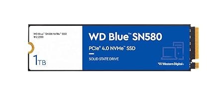 Western Digital WD Blue SN580 NVMe 1TB, Upto 4150MB/s, 5 Y Warranty, PCIe Gen 4 NVMe M.2 (2280), Internal Solid State Drive (SSD) (WDS100T3B0E)