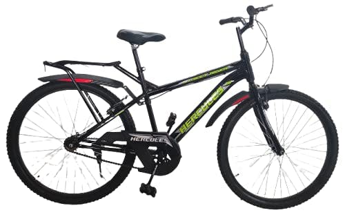 Hercules Street Rider Hybrid Bicycle 26T Carrier Ranger Sports Cycle Single Speed Bike, Black, Men Women Boys, Ideal for 13+Years, 18 Inches Steel Frame