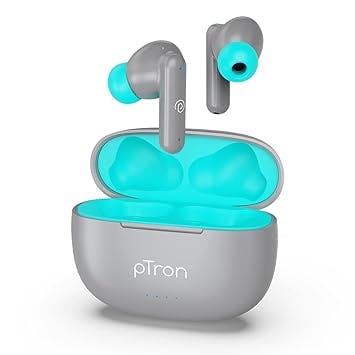 pTron Newly Launched Bassbuds Zen in-Ear Wireless TWS Earbuds with Quad ENC Mic TruTalk, 50Hrs Playtime, Bluetooth Headphone 5.3 with Mic, Deep Bass, Touch Control, Type-C Fast Charging & IPX4 (Grey)