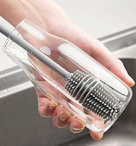 Raxon Innovation Long Handle Silicone Bottle Cleaner Brush for Washing Water Bottle || Solution Bottle Mug Cleaning Brush || [Color - Grey] [Pack of 1]