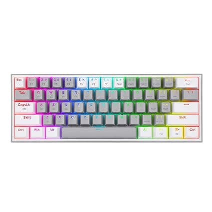 Redragon K616 Fizz PRO 60% 3-Mode Wired, 2.4Ghz Wireless, Bluetooth Mechanical Gaming Keyboard, 61 Keys Compact w/Grey and White Colour Keycaps, Linear Red Switch, pro Drive/Software Supported