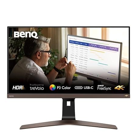 BenQ EW2880U 28 Inch/71 cms 3840 x 2160 Pixels Premium HDR IPS 4K Bezel-Less Monitor with Remote Control, AMD Freesync, Premium Sound with TreVolo, 90% DCI-P3, HDMI, DP, USB-C(PD 60W)(Black)