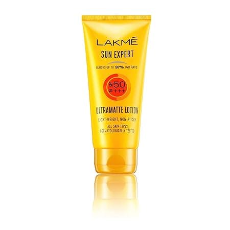 Lakme Sun Expert, SPF 50 PA+++ Ultra Matte Sunscreen, 100ml, for Sun Protection, with Vitamin B3, C & Niacinamide, Blocks upto 97% of Harmful UVB Rays, Lightweight and Non-Sticky, For Men & Women