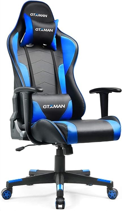 GTXMAN X188-BLUE Gaming Chair, Office Chair, Reclining, High Back, Leather, Armrests, Lower Back Pain, Desk Chair, Computer Chair, Gaming Chair