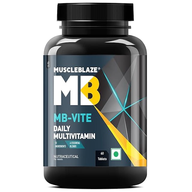 MuscleBlaze MB-Vite Daily Multivitamin with 51 Ingredients and 6 Essential Blends, 100% RDA of Immunity Boosters, for Enhanced Energy, Strength & Recovery, 60 Multivitamin Tablets