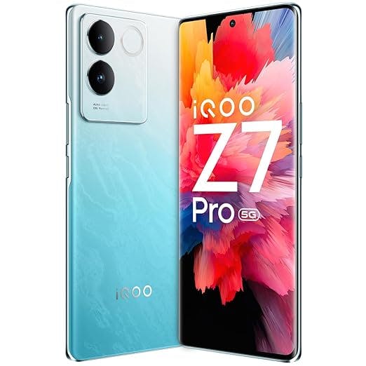 iQOO Z7 Pro 5G (Blue Lagoon, 8GB RAM, 128GB Storage) | 3D Curved AMOLED Display | 4nm MediaTek Dimesity 7200 5G Processor | 64MP Aura Light OIS Camera | Segment's Slimmest & Lightest Smartphone