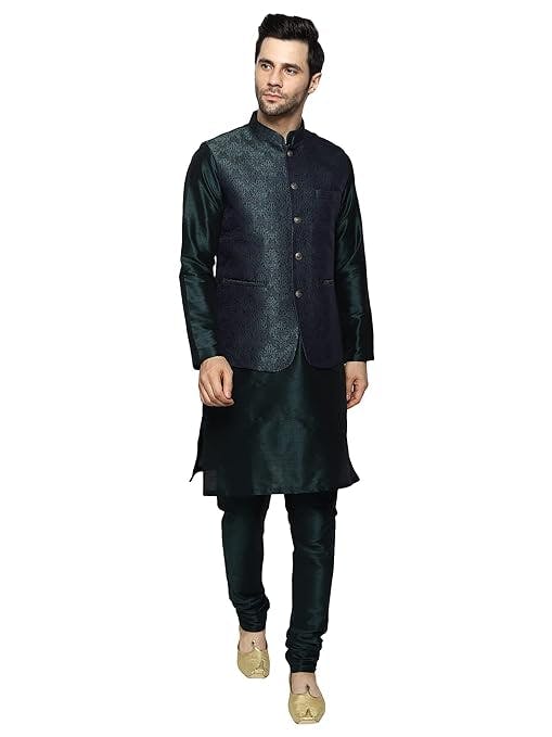 Uri and MacKenzie Men's Silk Blend Kurta Pajama with Designer Ethnic Nehru Jacket/Modi Jacket…