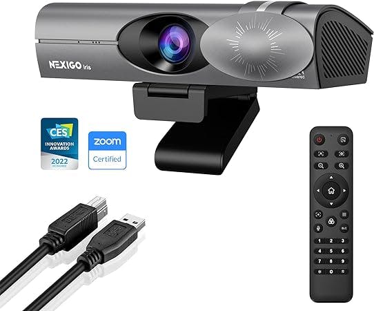 NexiGo Iris, 4K AI Webcam with 1/1.8" Sony_Sensor, Onboard Flash Memory, HDR, PiP, DSLR-Style Control, Auto Framing/Tracking with Flexible FOV, Noise-Canceling Mics, for Zoom/Teams/OBS and More