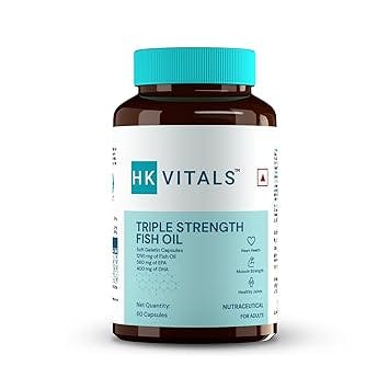 HealthKart HK Vitals Triple Strength Fish Oil Supplement for Men and Women,560 mg EPA & 400 mg DHA, for Healthy Heart, Eyes & Joints, 60 Capsules