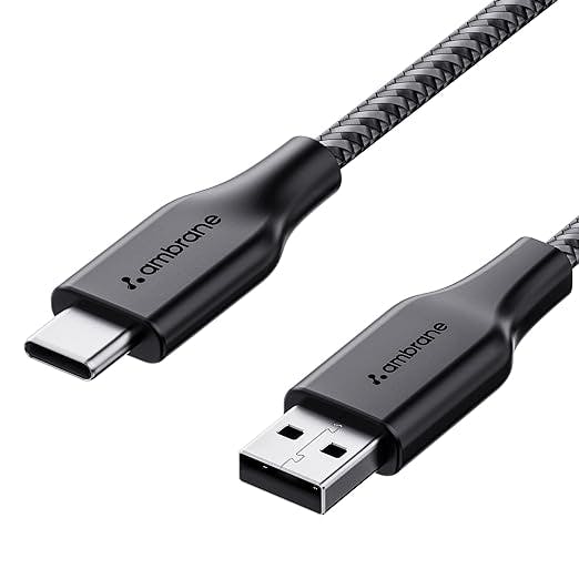 Ambrane Unbreakable 60W / 3A Fast Charging 1.5m Braided Type C Cable for Smartphones, Tablets, Laptops & other Type C devices, PD Technology, 480Mbps Data Sync, Quick Charge 3.0 (RCT15A, Black)