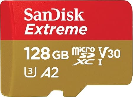 SanDisk 128 Go Extreme Carte Mémoire MicroSDXC + Adaptateur SD avec Performances Applicatives A2 Jusqu'à 190 Mo/s, Classe 10, U3, V30