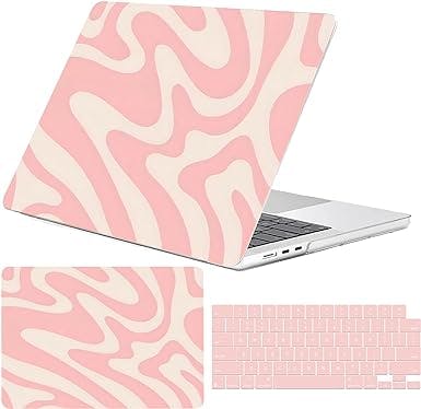 Miwasion Compatible with MacBook Air 13.6 inch Case 2022 Release A2681 M2 Chip with Liquid Retina Display Touch ID and Keyboard Protectors,Laptop Plastic Hard Shell (Pink Wave Wavy)
