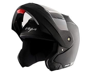 Vega Crux ISI Certified Flip-Up Helmet for Men and Women with Clear Visor(Black, Size:L)