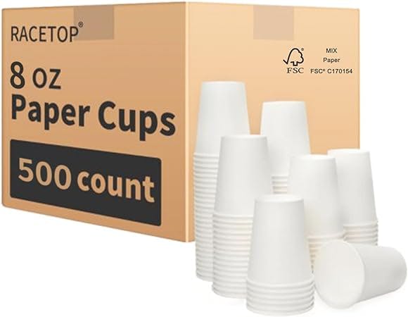 RACETOP 8 oz Paper Coffee Cups [500 pack], Disposable Coffee Cups 8 oz, Hot Coffee Cups, Ideal for Office, Home, Party(8 oz 500 pack