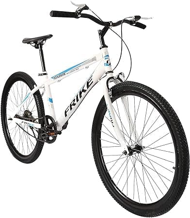 Frike 1 Speed Carbon Steel Frame Mountain Adult Bike 26 Inch, White & Blue