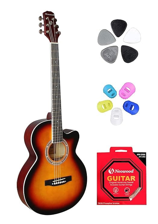 Neowood FLY-SM, 3TS Acoustic Guitar with Touch Pickup, Bag, Plectrums, finger Protectors & Neowood String Set.