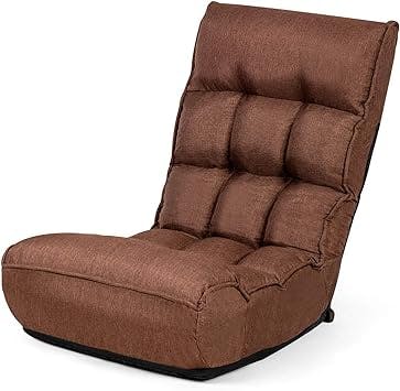 Giantex Folding Floor Gaming Chair Sleeper 4-Position Adjustable, Headrest 5-Angle Adjustable, Side Pocket, Folding Lazy Sofa Cushioned Couch Lounger, Easy for Storage (Brown)