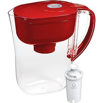 Brita Water Filter Pitcher for Tap and Drinking Water with 1 Standard Filter, Lasts 2 Months, 6-Cup Capacity, BPA Free, Red
