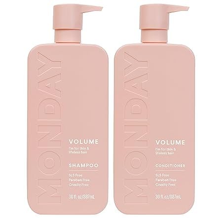 MONDAY HAIRCARE Volume Shampoo + Conditioner Set (2 Pack) 30oz Each for Thin, Fine, and Oily Hair, Made from Coconut Oil, Ginger Extract, & Vitamin E, 100% Recyclable Bottles