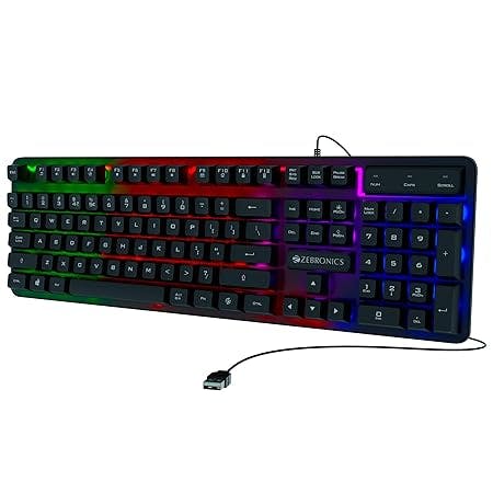 ZEBRONICS Newly launched Transformer K1 Premium Gaming Keyboard with 104 Keys, 1.7m Cable, Laser Keycaps, Multi Color LED Modes, Integrated Multimedia Keys, All Keys Enable/Disable Function