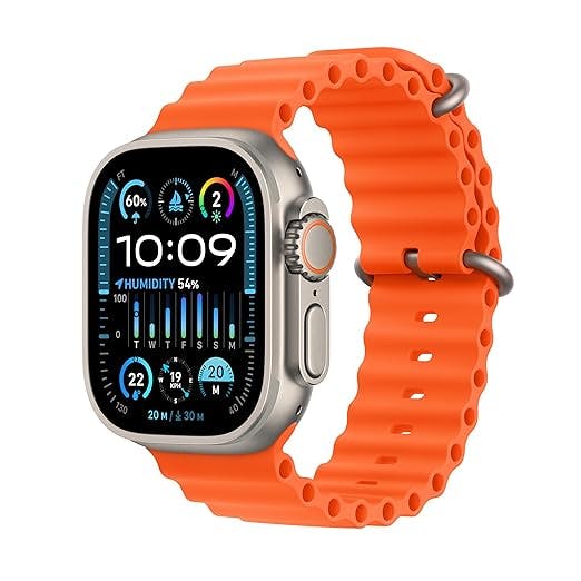 Apple Watch Ultra 2 [GPS + Cellular 49mm] Smartwatch with Rugged Titanium Case & Orange Ocean Band One Size. Fitness Tracker,Precision GPS,Action Button,Extra-Long Battery Life,Bright Retina Display